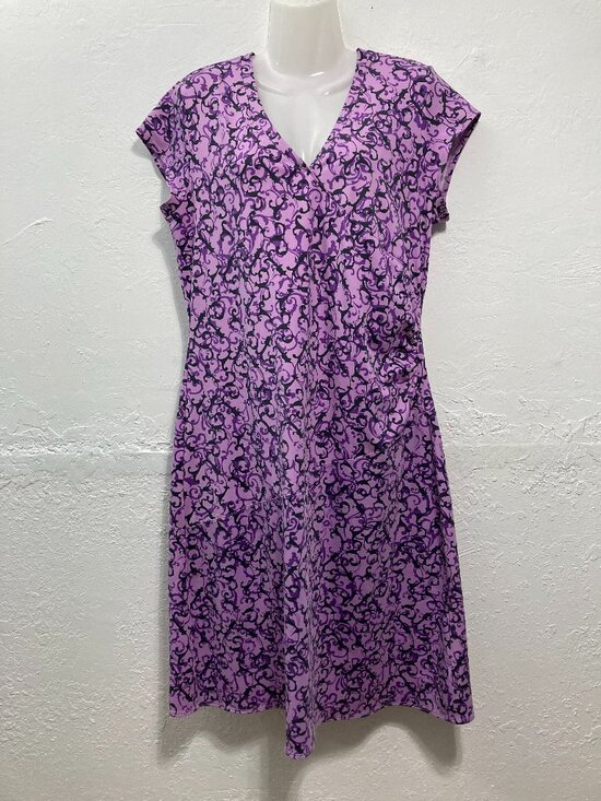 Athleta Dresses & Skirts - Athleta Nectar Faux Wrap Dress Purple Vine Scroll Paisley V-Neck Ruched L?